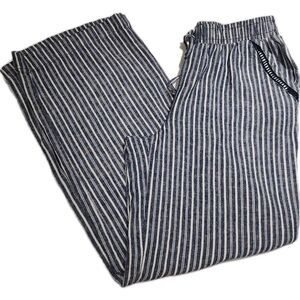 Briggs Women's Striped Pants Linen Blend Elastic Waist Baggy Pull On Wide Leg  M